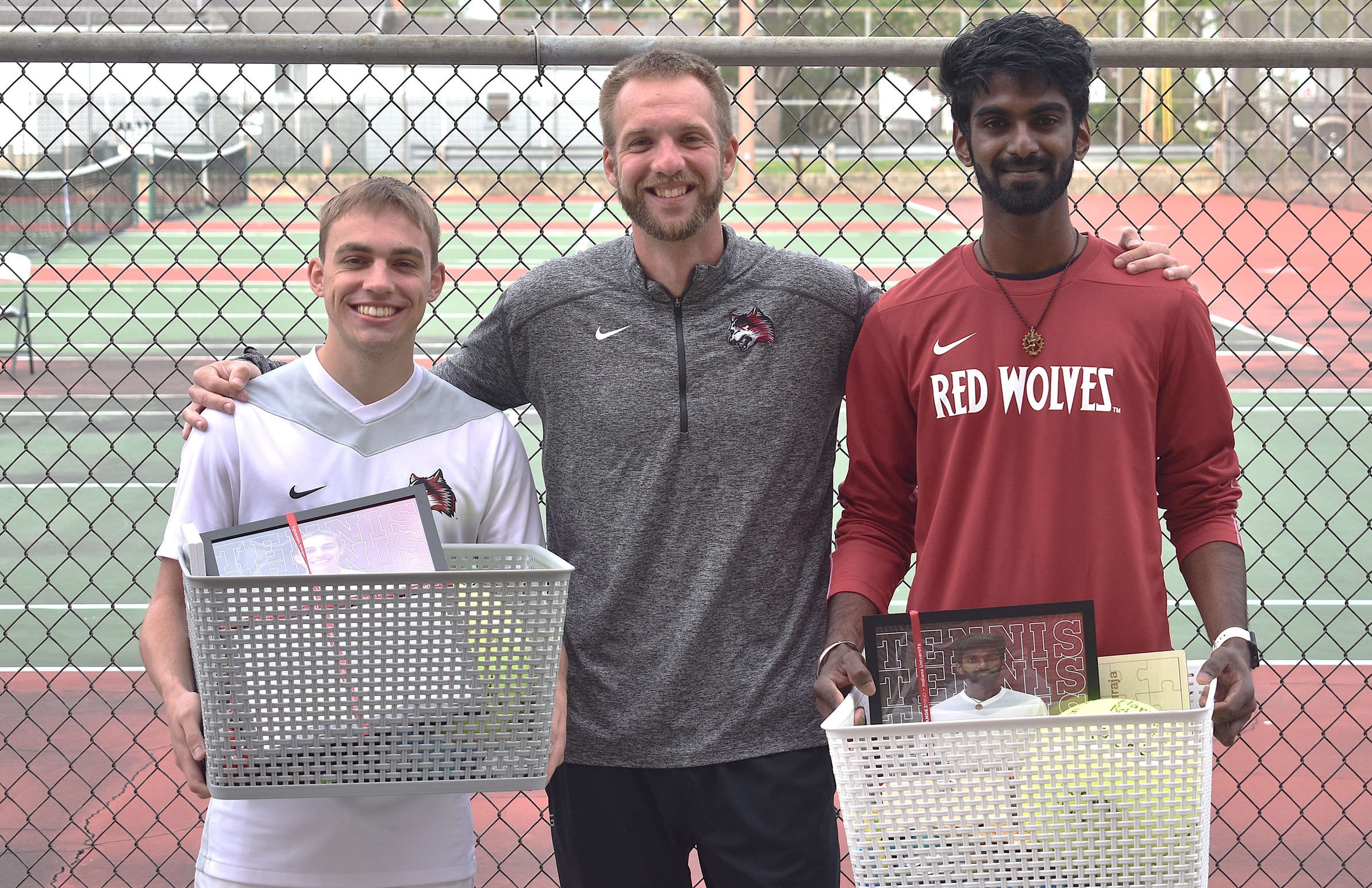 IU East seniors Clay Conner (L) and Sachin Vanaraja (R) were honored by Coach Zach Edwards on Sunday, April 12.